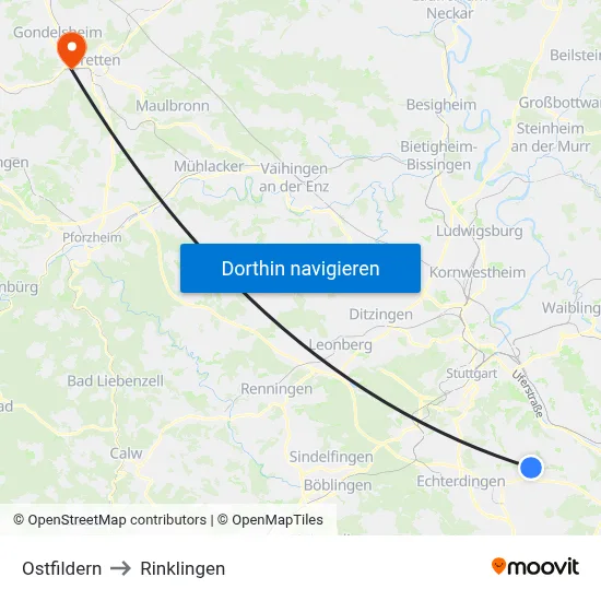 Ostfildern to Rinklingen map