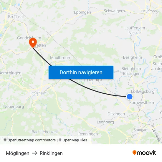Möglingen to Rinklingen map