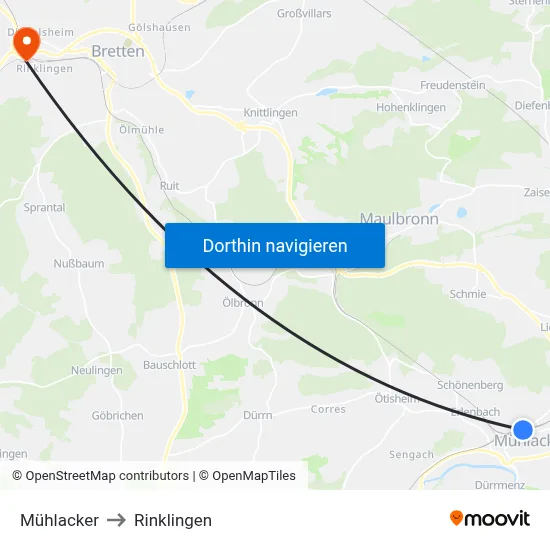 Mühlacker to Rinklingen map