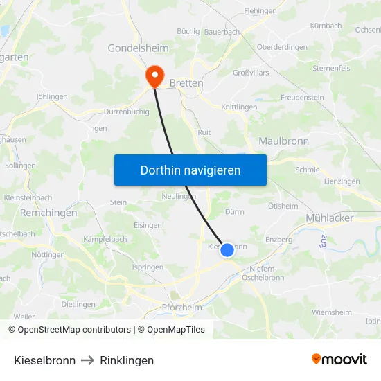 Kieselbronn to Rinklingen map