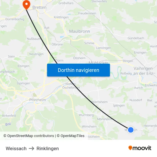 Weissach to Rinklingen map