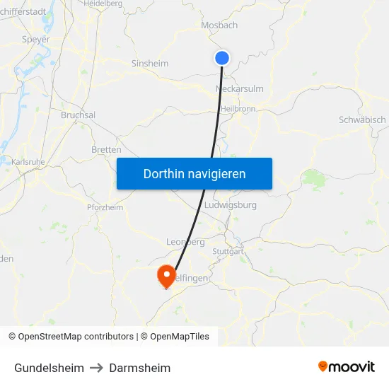 Gundelsheim to Darmsheim map