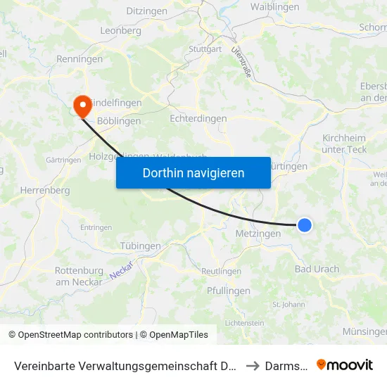 Vereinbarte Verwaltungsgemeinschaft Der Stadt Neuffen to Darmsheim map