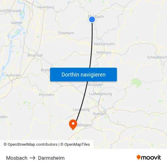 Mosbach to Darmsheim map