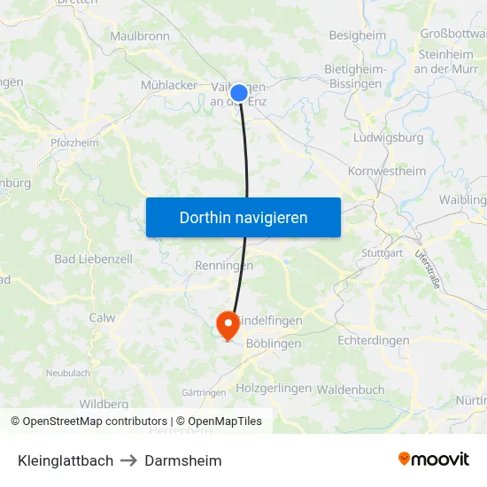 Kleinglattbach to Darmsheim map