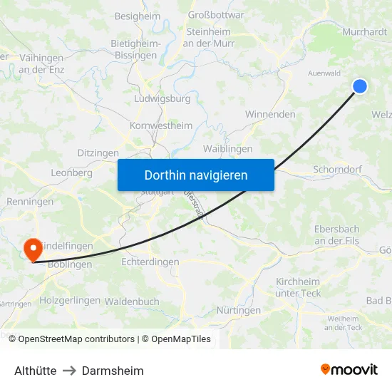Althütte to Darmsheim map