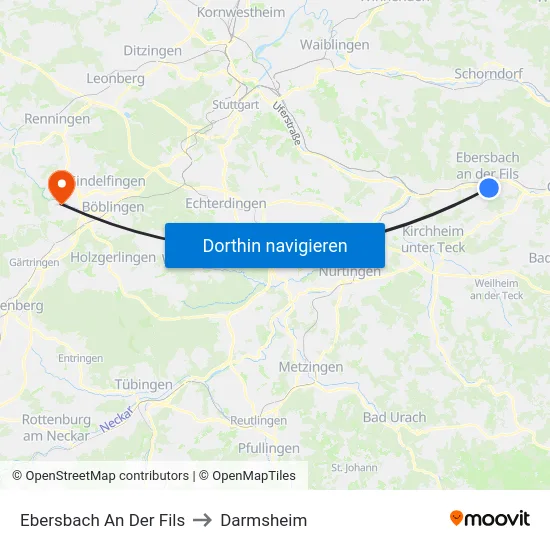 Ebersbach An Der Fils to Darmsheim map