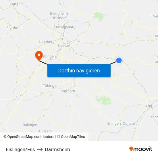 Eislingen/Fils to Darmsheim map