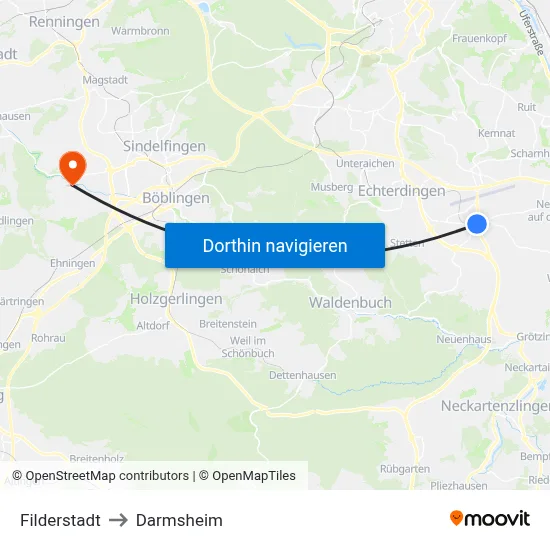 Filderstadt to Darmsheim map