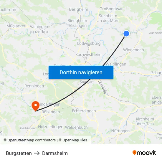 Burgstetten to Darmsheim map