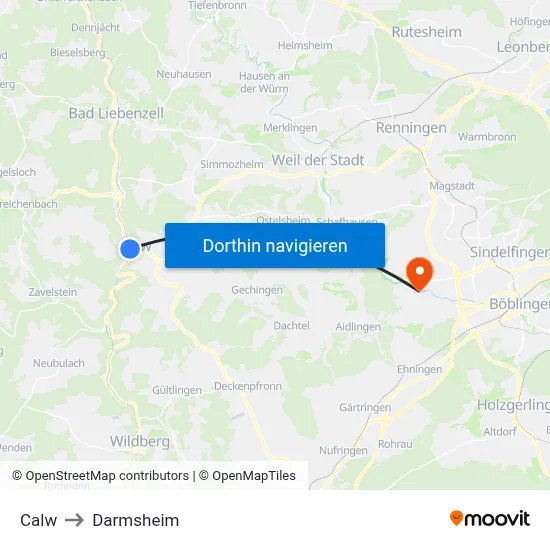 Calw to Darmsheim map