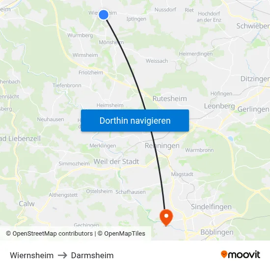 Wiernsheim to Darmsheim map