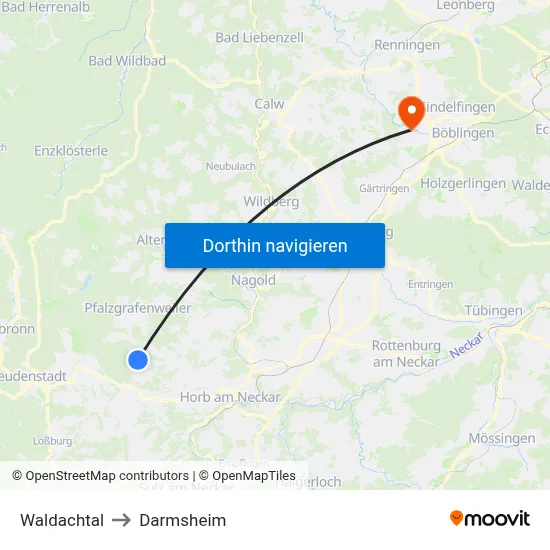 Waldachtal to Darmsheim map