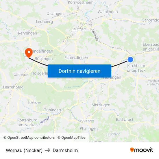 Wernau (Neckar) to Darmsheim map
