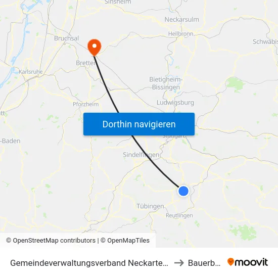 Gemeindeverwaltungsverband Neckartenzlingen to Bauerbach map