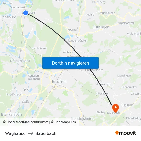 Waghäusel to Bauerbach map