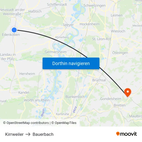 Kirrweiler to Bauerbach map