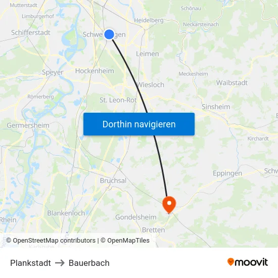 Plankstadt to Bauerbach map