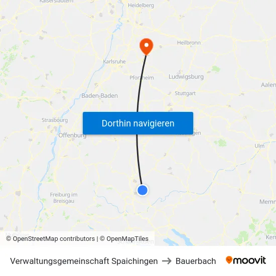 Verwaltungsgemeinschaft Spaichingen to Bauerbach map