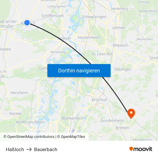 Haßloch to Bauerbach map