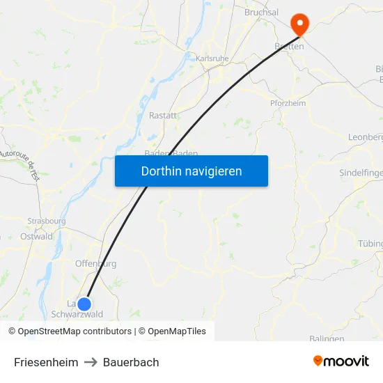 Friesenheim to Bauerbach map