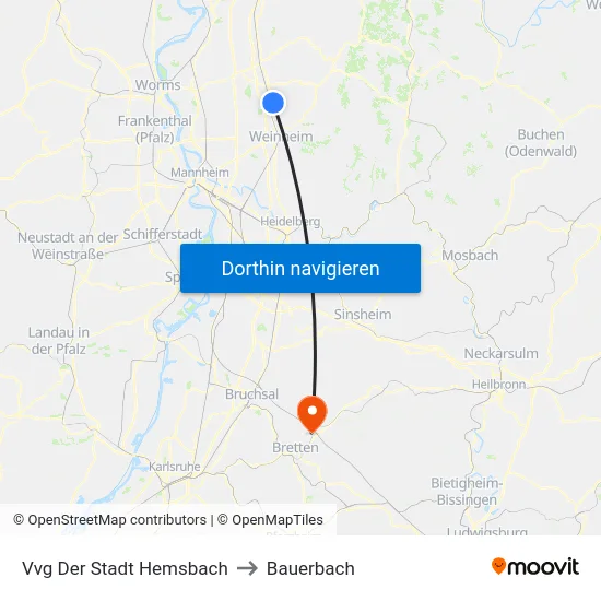 Vvg Der Stadt Hemsbach to Bauerbach map