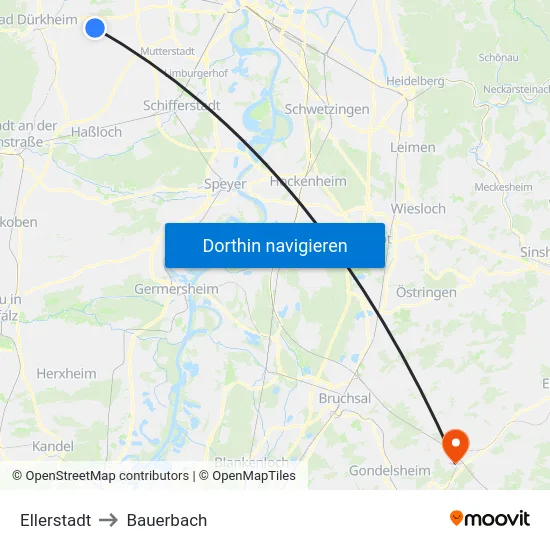 Ellerstadt to Bauerbach map