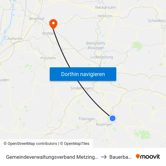 Gemeindeverwaltungsverband Metzingen to Bauerbach map