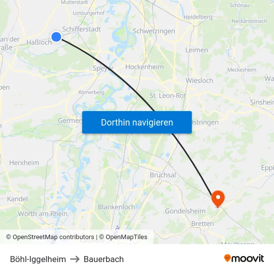Böhl-Iggelheim to Bauerbach map