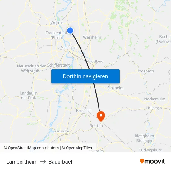 Lampertheim to Bauerbach map
