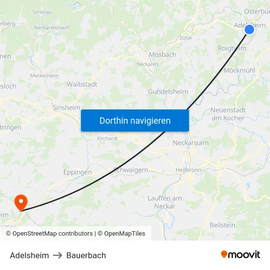 Adelsheim to Bauerbach map