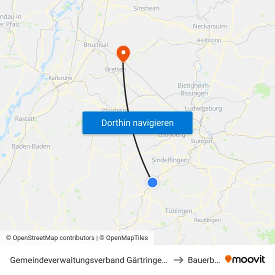 Gemeindeverwaltungsverband Gärtringen/Ehningen to Bauerbach map