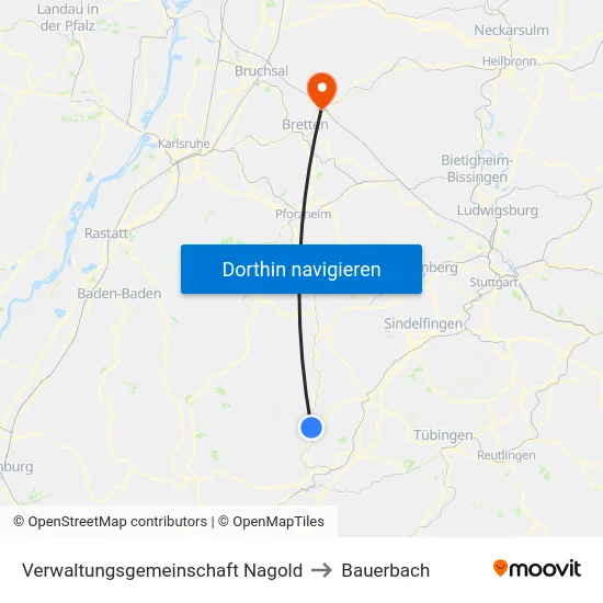 Verwaltungsgemeinschaft Nagold to Bauerbach map