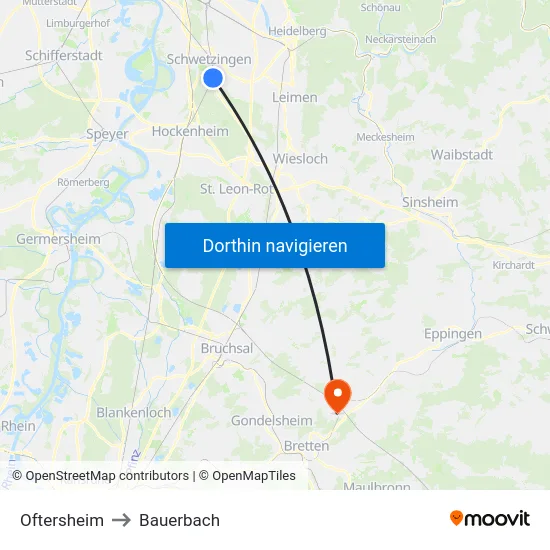 Oftersheim to Bauerbach map