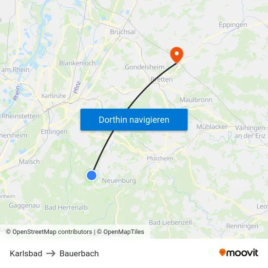 Karlsbad to Bauerbach map