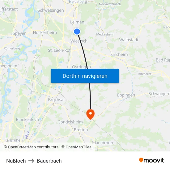 Nußloch to Bauerbach map
