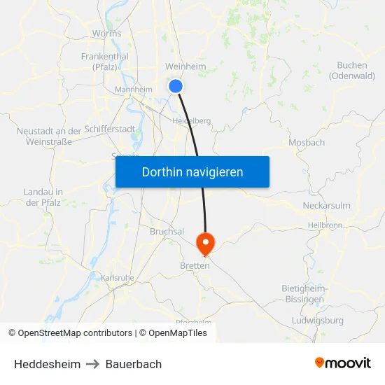 Heddesheim to Bauerbach map