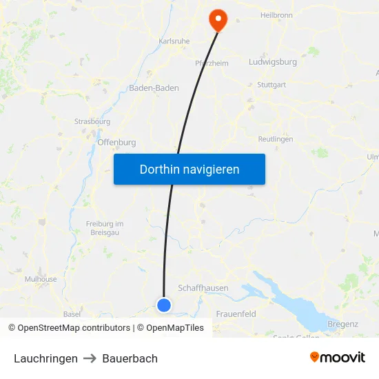 Lauchringen to Bauerbach map