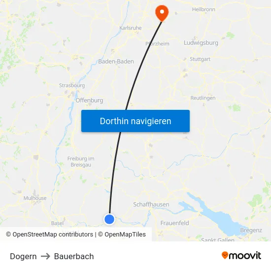 Dogern to Bauerbach map