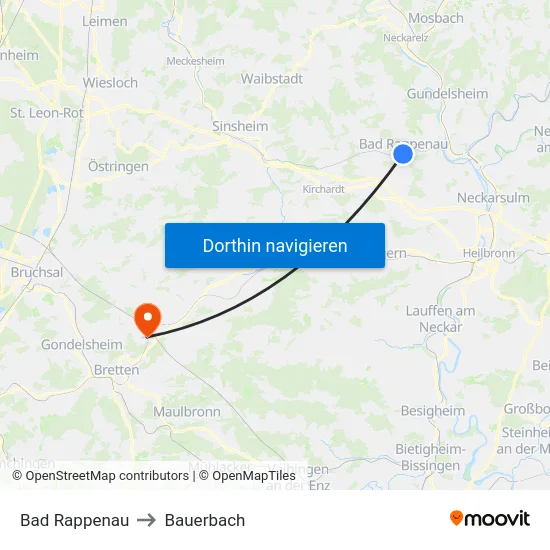 Bad Rappenau to Bauerbach map