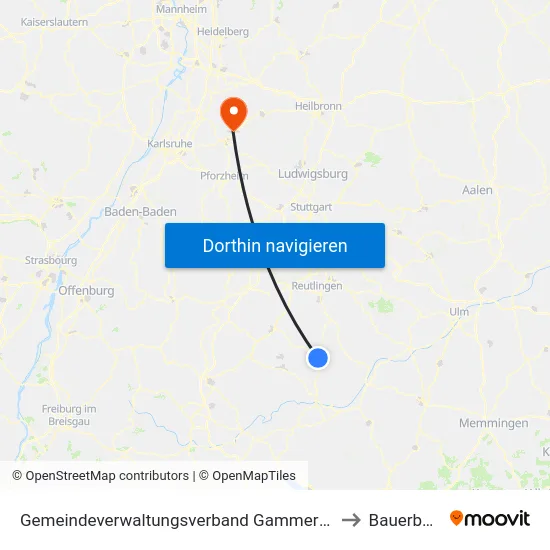 Gemeindeverwaltungsverband Gammertingen to Bauerbach map