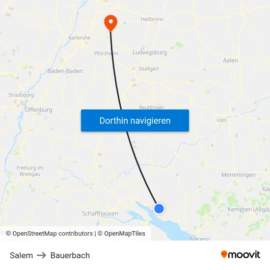 Salem to Bauerbach map
