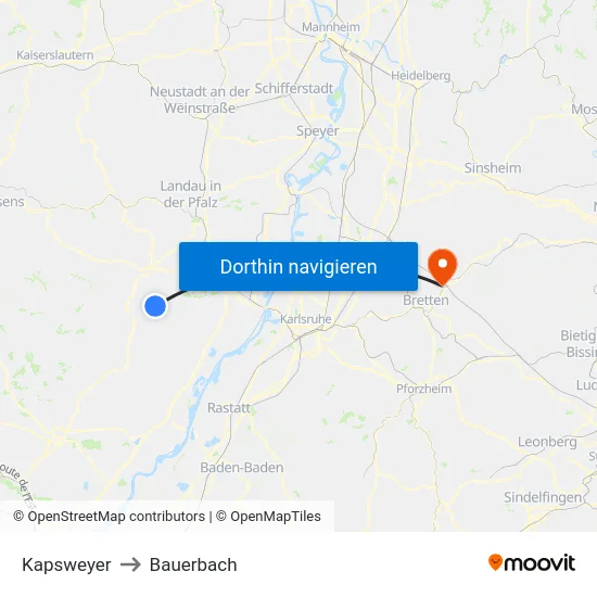 Kapsweyer to Bauerbach map