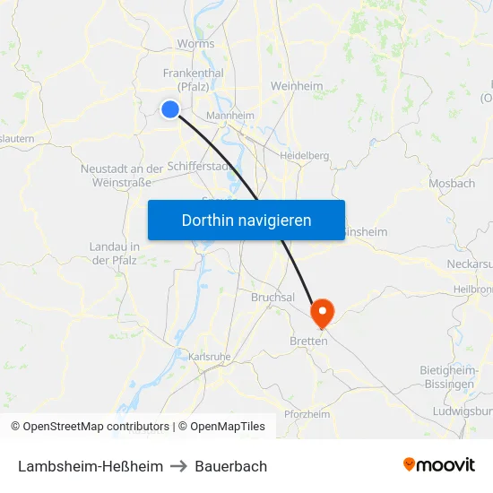 Lambsheim-Heßheim to Bauerbach map