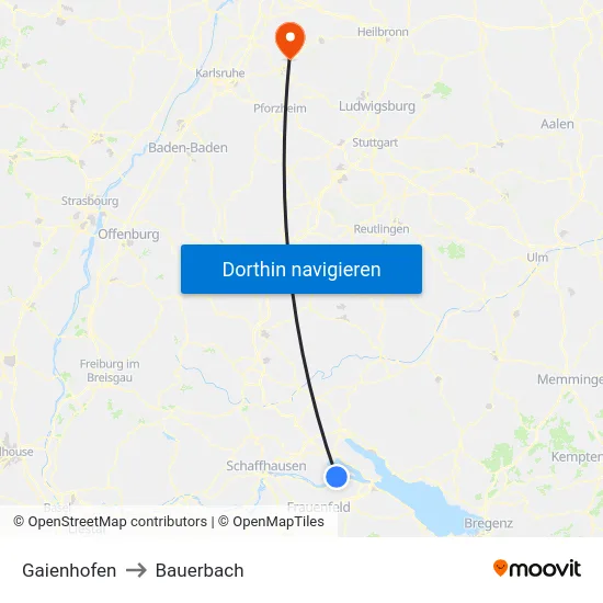 Gaienhofen to Bauerbach map