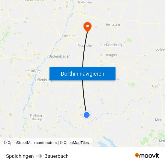 Spaichingen to Bauerbach map