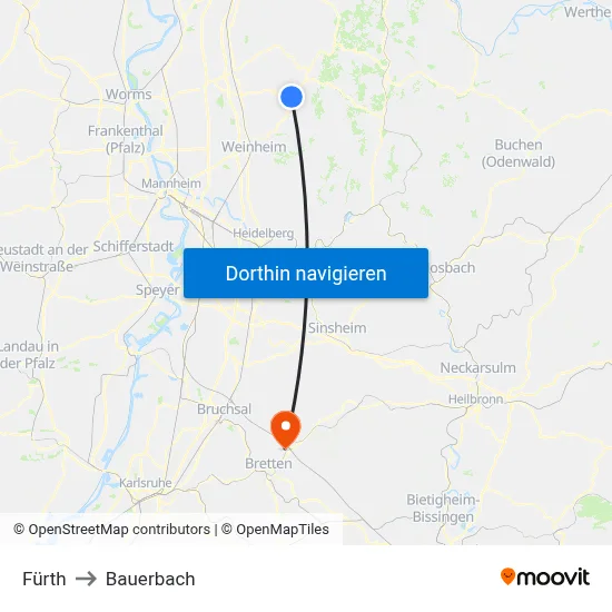 Fürth to Bauerbach map