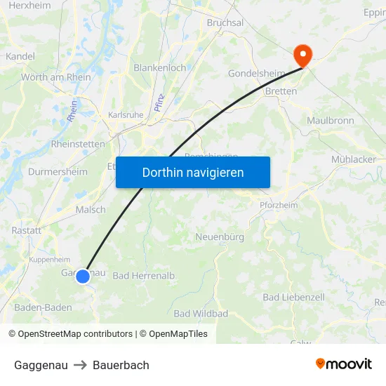 Gaggenau to Bauerbach map