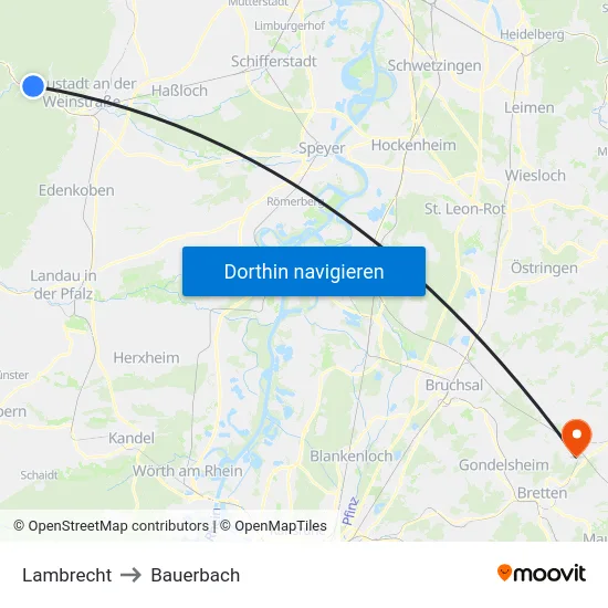 Lambrecht to Bauerbach map