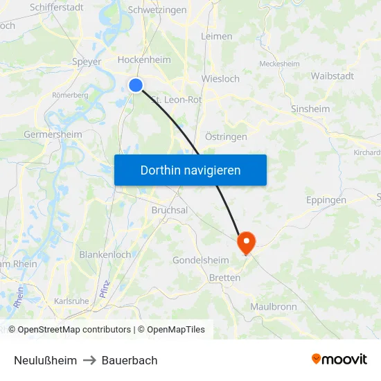 Neulußheim to Bauerbach map